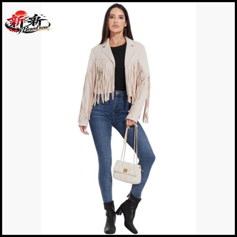 Fringe Leather Jacket Women Cropped Suede Coat Western Cowgirl Outfit - Picture 5 of 6